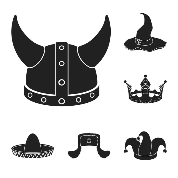 Diferentes tipos de sombreros iconos negros en la colección de conjuntos para design.Headdress vector símbolo stock web ilustración . — Archivo Imágenes Vectoriales
