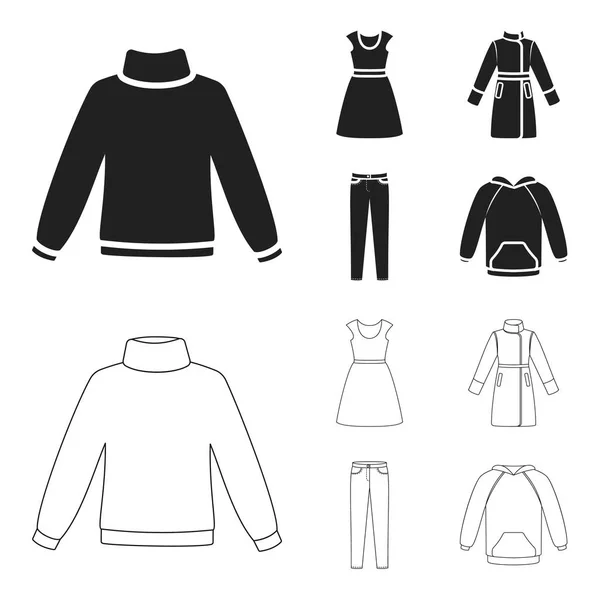 Vestido con mangas cortas, pantalones, abrigos, raglan.Clothing conjunto de iconos de la colección en negro, contorno estilo vector símbolo stock ilustración web . — Archivo Imágenes Vectoriales