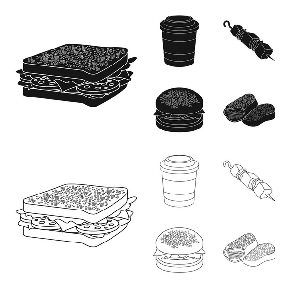 Sandwich, caffè, shish kebab, burger.Fast food set di icone di raccolta in nero, contorno stile vettore simbolo stock illustrazione web . — Vettoriale Stock