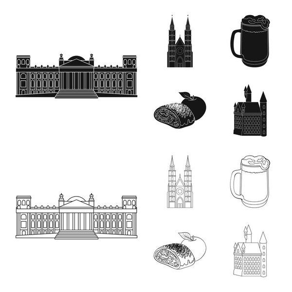 Country Germany black,outline icons in set collection for design. Germany and landmark vector symbol stock web illustration.