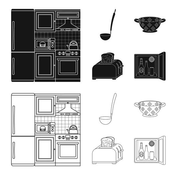 Кухонне обладнання чорне, контурні піктограми в наборі колекції для дизайну. Кухня та аксесуари Векторний символ стокова веб-ілюстрація . — стоковий вектор