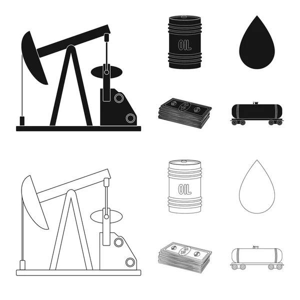 Pumpe, Barrel, Tropfen, Petrodollars. Öl Set Sammlung Symbole in schwarz, Umriss Stil Vektor Symbol Stock Illustration Web. — Stockvektor