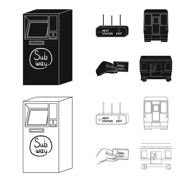 Transporte, público, tren y otro icono web en negro, contorno style.Equipment, atributos, iconos de mecanismo en la colección de conjuntos . — Vector de stock