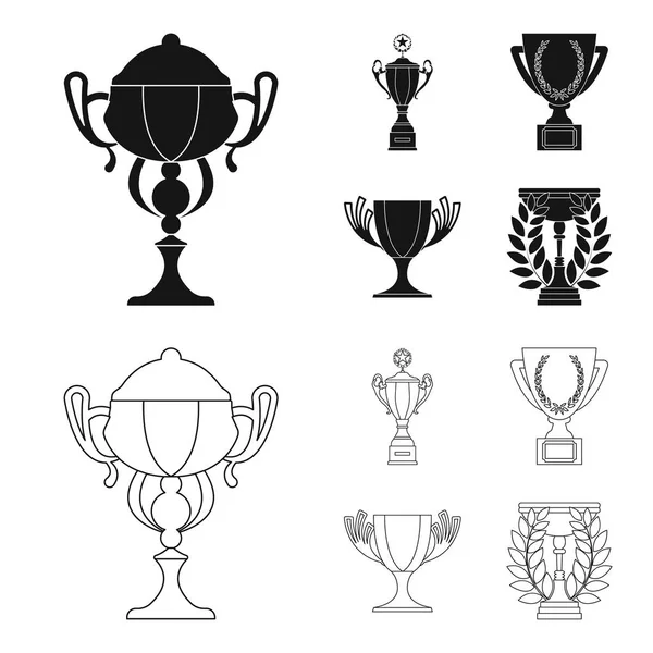 Zlatý pohár černá, obrys ikony v nastavení kolekce pro design. Vítězové poháru vektor symbol akcií web ilustrace. — Stockový vektor