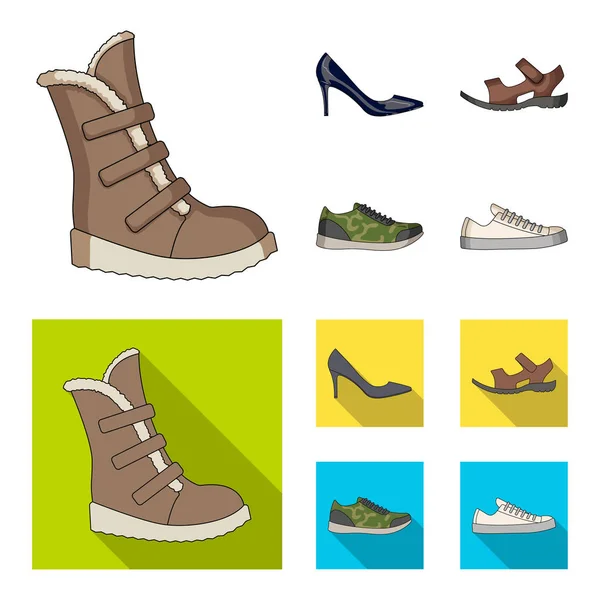 Un conjunto de iconos en una variedad de zapatos.Diferentes zapatos icono único en la historieta, el estilo plano vector web símbolo stock illustration . — Vector de stock