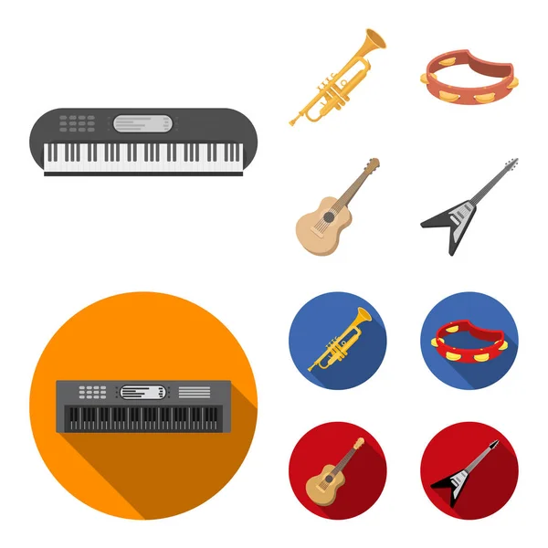 Eletro órgão, trompete, pandeiro, guitarra. Instrumentos musicais conjunto coleção ícones em desenhos animados, estilo plano símbolo vetorial estoque ilustração web . — Vetor de Stock