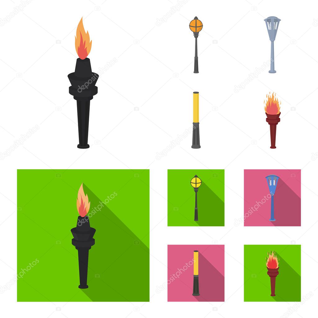 Lamppost in retro style, modern lantern, torch and other types of streetlights. Lamppost set collection icons in cartoon,flat style vector symbol stock illustration web.