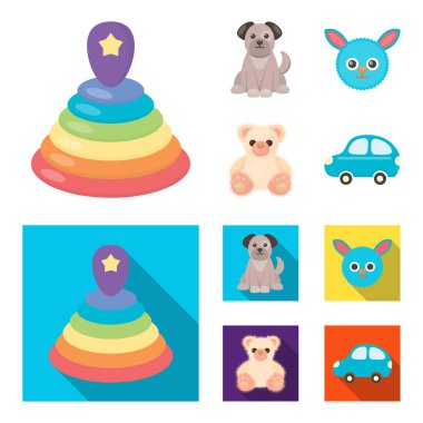 Çocuk çizgi film, set koleksiyonu tasarım için düz simgeler oyuncak. Oyun ve önemsiz şey sembol stok web illüstrasyon vektör.