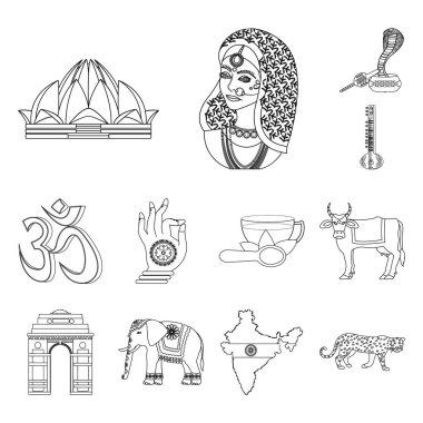 Ülke Hindistan anahat simgeleri set koleksiyonu tasarım için. Hindistan ve dönüm noktası sembol stok web illüstrasyon vektör.
