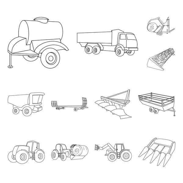 Maquinaria agrícola esbozan iconos en la colección de conjuntos para el diseño. Equipo y dispositivo vector símbolo stock web ilustración . — Archivo Imágenes Vectoriales