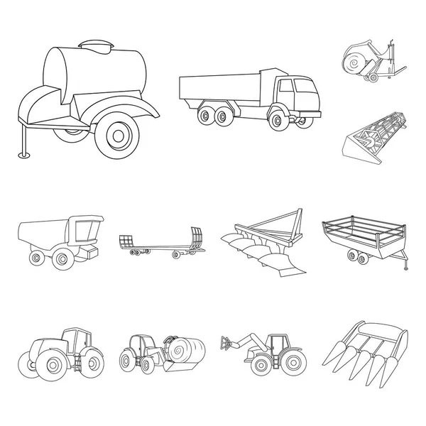 디자인에 대 한 설정된 컬렉션에 농업 기계 개요 아이콘. 장비 및 장치 벡터 기호 재고 웹 일러스트 레이 션. — 스톡 벡터