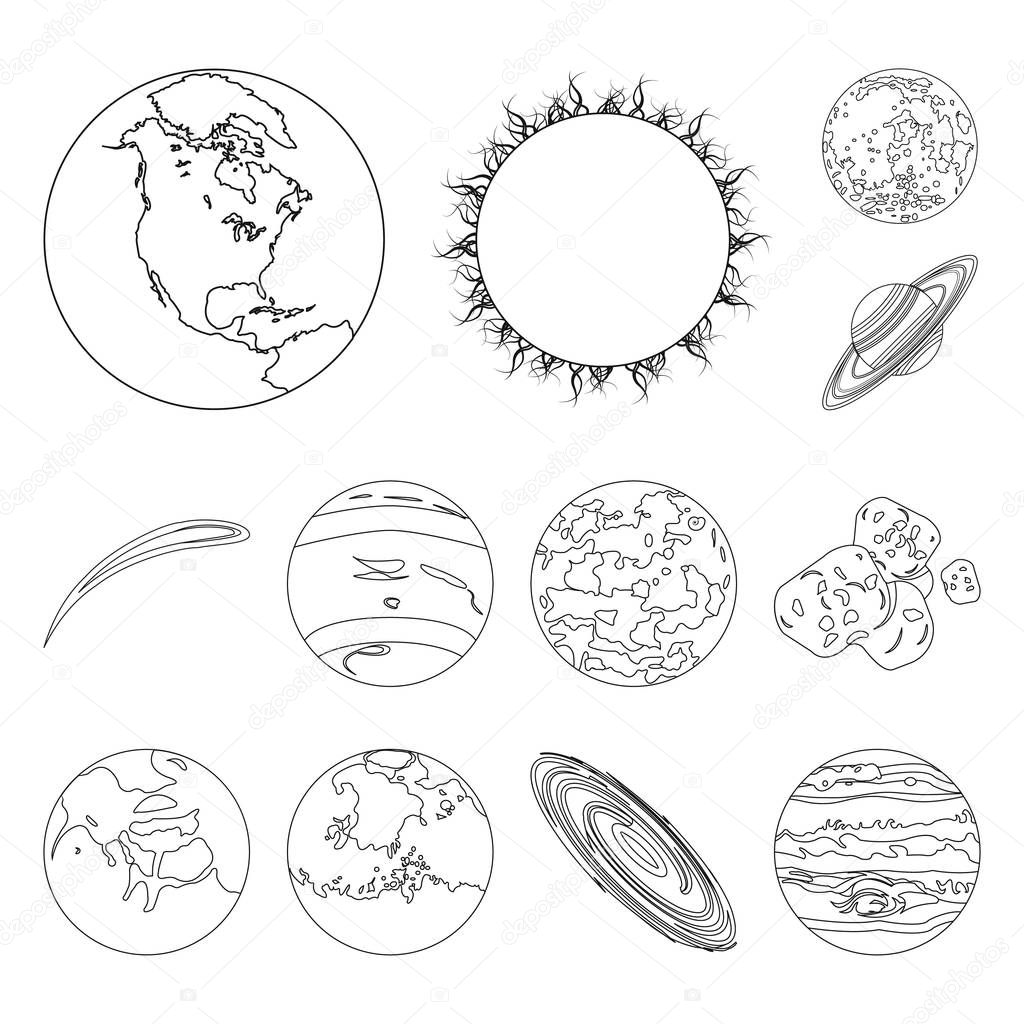 Planets of the solar system outline icons in set collection for design. Cosmos and astronomy vector symbol stock  illustration.