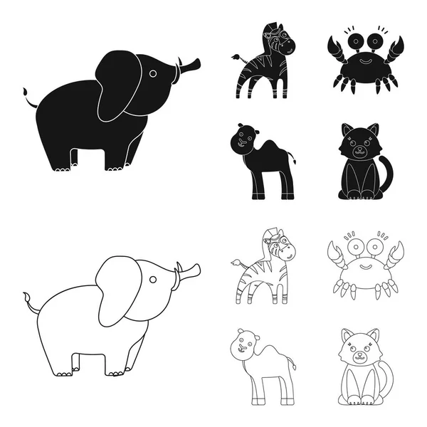 Un noir irréaliste, esquisser des icônes animales dans la collection ensemble pour le design. Jouet animaux vecteur symbole stock web illustration . — Image vectorielle