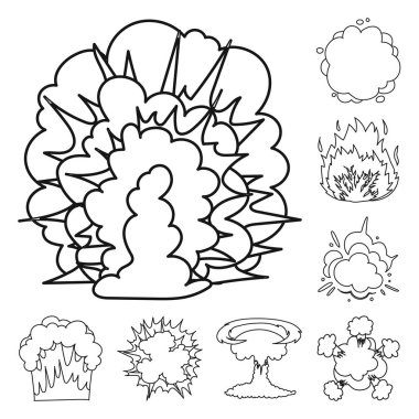 Farklı patlamalar set koleksiyonu tasarım için simgeleri anahat. Flash ve alev vektör simge stok web çizim.