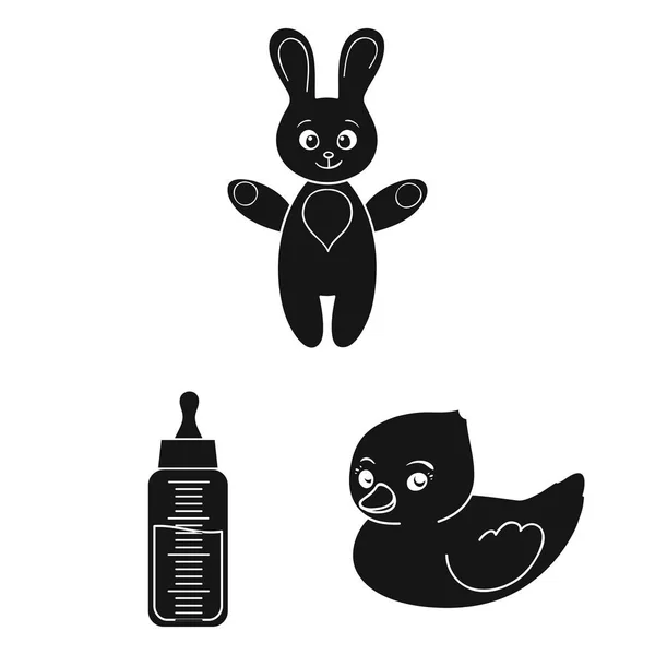 Naissance d'un bébé icônes noires dans la collection ensemble pour le design. Nouveau-né et accessoires symbole vectoriel stock illustration web . — Image vectorielle
