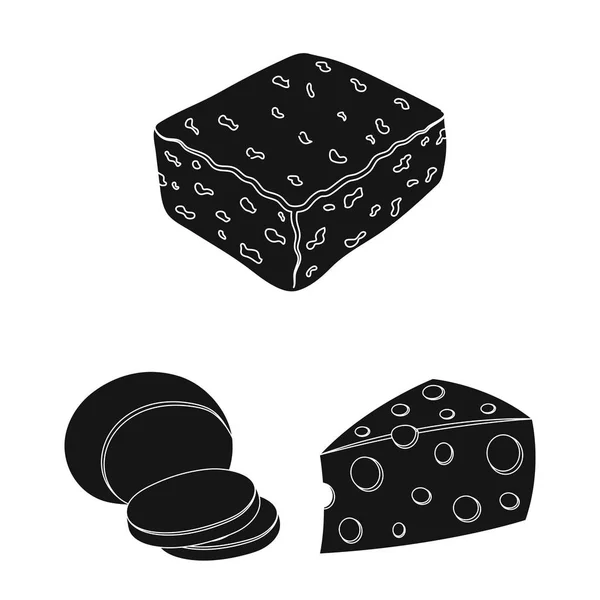 Diferentes tipos de iconos de queso negro en la colección de conjuntos para design.Milk producto queso vector símbolo stock web ilustración . — Archivo Imágenes Vectoriales