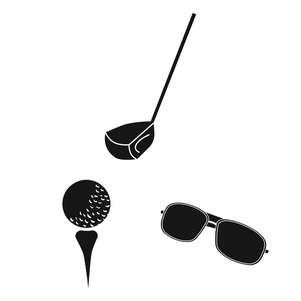Golf och attribut svart ikoner i set samling för design. Golf Club och utrustning vektor symbol lager web illustration. — Stock vektor