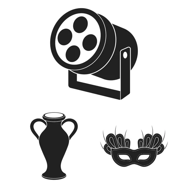 Ícones de arte teatral preto na coleção de conjuntos para design.Theater equipamentos e acessórios símbolo vetorial ilustração web estoque . — Vetor de Stock
