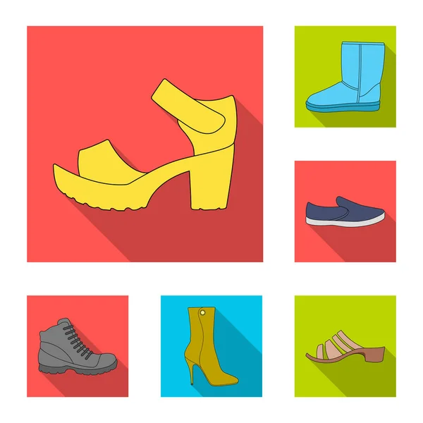 Diferentes zapatos iconos planos en la colección de conjuntos para el diseño. Hombres y mujeres zapatos vector símbolo stock web ilustración . — Vector de stock