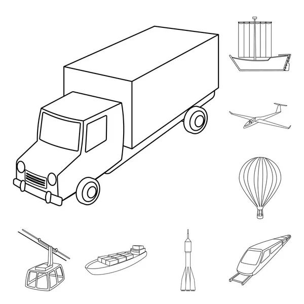 Différents types d'icônes de contour de transport dans la collection définie pour la conception. Voiture et bateau vectoriel symbole stock web illustration . — Image vectorielle