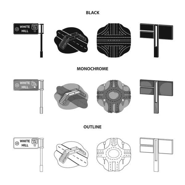 Направление Знаки Другие Значки Черном Монохромном Очертания Style Road Соединения — стоковый вектор