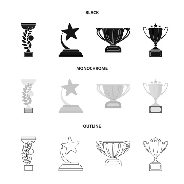 Copa de oro negro, monocromo, iconos de contorno en la colección de conjuntos para el diseño. Ganadores Copa vector símbolo stock web ilustración . — Archivo Imágenes Vectoriales