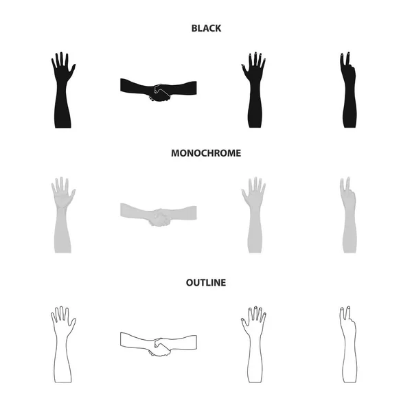Lenguaje Señas Negro Monocromo Iconos Contorno Colección Conjuntos Para Diseño — Archivo Imágenes Vectoriales