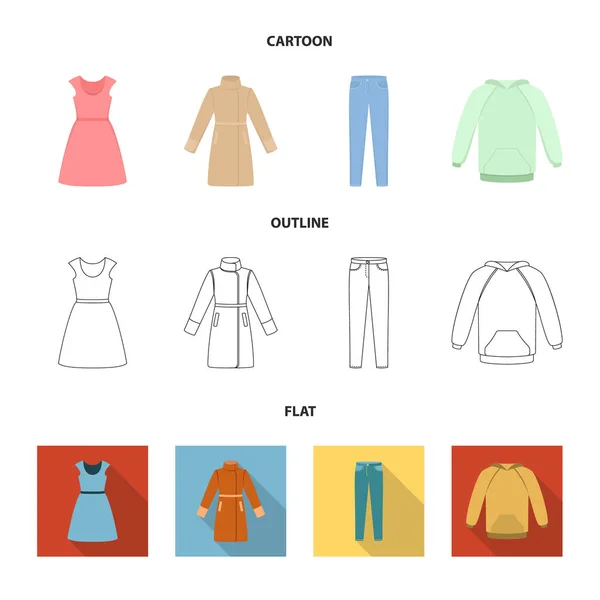 Kleid mit kurzen Ärmeln, Hosen, Mäntel, raglan.clothing set collection icons in cartoon, outline, flat style vektor symbol stock illustration web. — Stockvektor