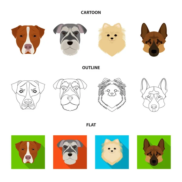 Ρύγχος από διαφορετικές φυλές σκύλων. Ράτσα σκύλου Stafford, Spitz, Risenschnauzer, Γερμανικός Ποιμενικός που συλλογή εικονιδίων στο καρτουν, περίγραμμα, επίπεδη στυλ διάνυσμα σύμβολο μετοχής εικονογράφηση web. — Διανυσματικό Αρχείο