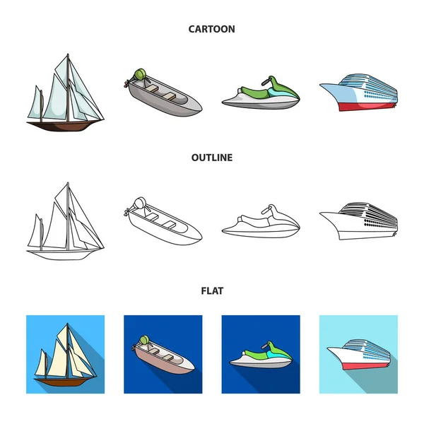 Voilier ancien, bateau à moteur, scooter, paquebot marin.Les navires et le transport maritime mis icônes de collection dans la bande dessinée, contour, plat style vectoriel symbole illustration web . — Image vectorielle