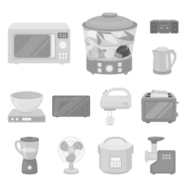 Tipos de eletrodomésticos ícones monocromáticos na coleção de conjuntos para design.Kitchen equipamento vetor símbolo web ilustração estoque . — Vetor de Stock