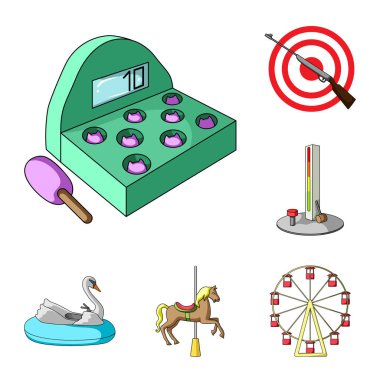 Set koleksiyonu tasarım için eğlence parkı karikatür simgeler. Cihazları ve mekanlarına sembol stok web illüstrasyon vektör.
