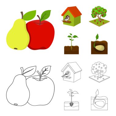 Bahçe, tarım, Doğa ve diğer web simgesi karikatür, anahat stili. Bitki, kök, kök, küme koleksiyon simgeler.