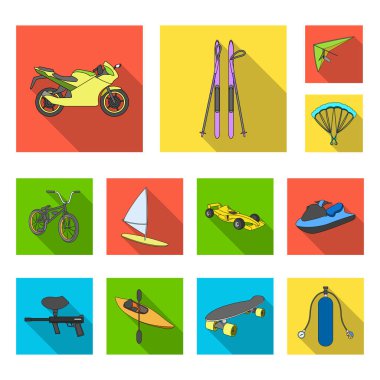 Aşırı spor set koleksiyonu tasarım için düz simgeler. Spor çeşitleri simge stok web illüstrasyon vektör.