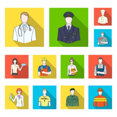 Farklı mesleklerden insanlar set koleksiyonu tasarım için simgeleri düz. İşçi ve uzman sembol stok web illüstrasyon vektör.