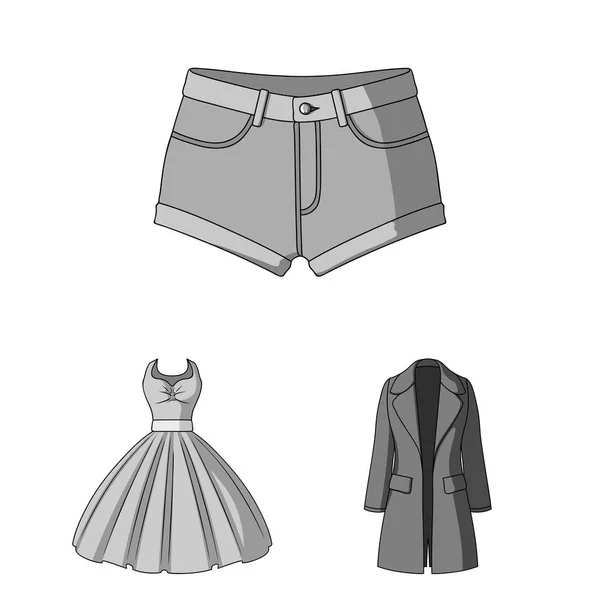Γυναικεία ρούχα μονόχρωμες εικόνες set συλλογής για το σχεδιασμό. Ποικιλίες ρούχα και αξεσουάρ σύμβολο μετοχής web εικονογράφηση διάνυσμα. — Διανυσματικό Αρχείο