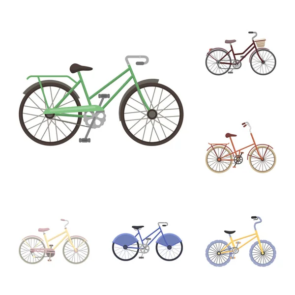 Διάφορα ποδήλατα κινουμένων σχεδίων εικονίδια στη συλλογή σετ για σχεδιασμό. Το είδος της μεταφοράς διάνυσμα σύμβολο μετοχής web εικονογράφηση. — Διανυσματικό Αρχείο