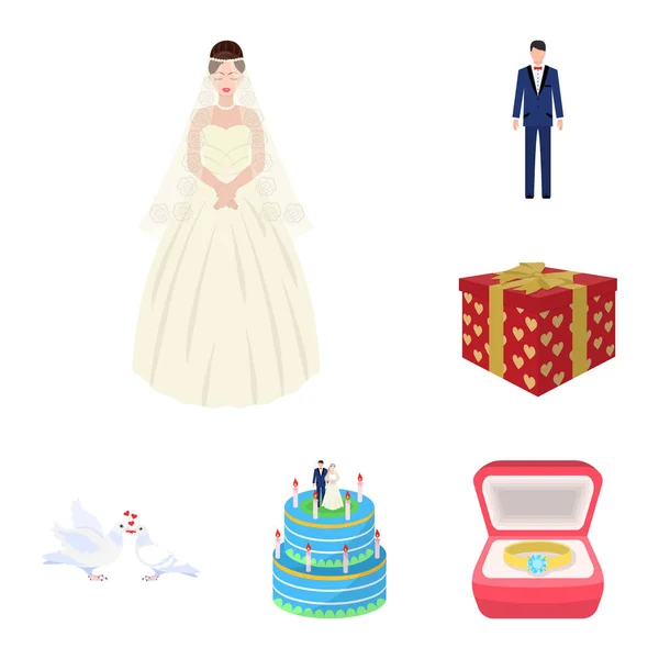 Wedding and Attributes cartoon icons in set collection for design.Newlyweds and Accessories vector symbol stock web illustration. — Stock Vector