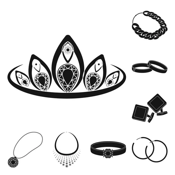 Zwarte pictogrammen in set collectie voor design sieraden en accessoires. Decoratie vectorillustratie symbool voorraad web. — Stockvector