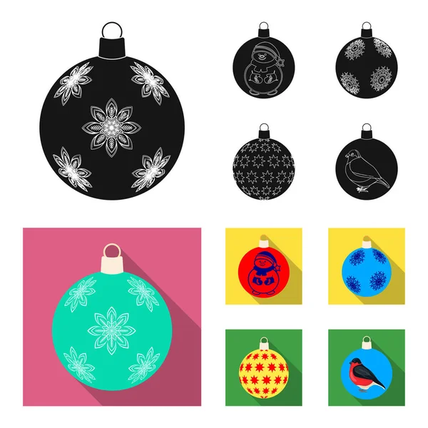 Neujahrsspielzeug schwarz, flache Symbole in Set-Kollektion für design.Weihnachtskugeln für ein Baumsymbol stock web illustration. — Stockvektor
