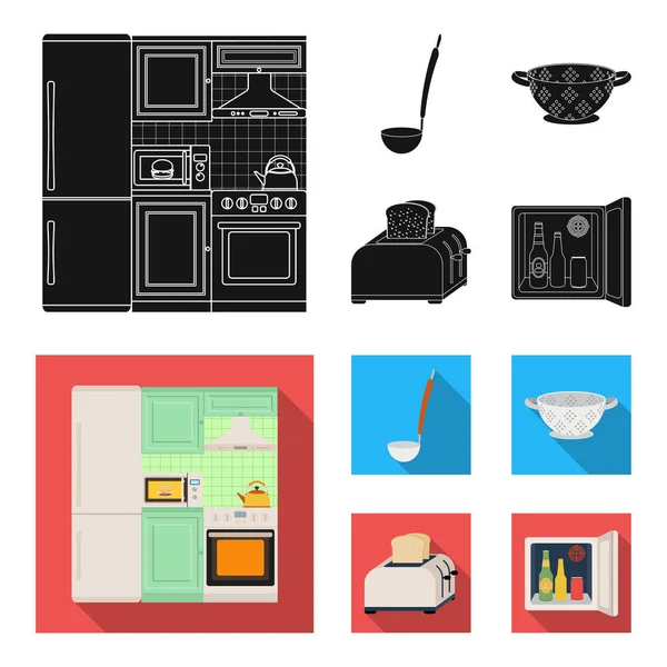 Equipamento de cozinha ícones pretos e planos em coleção de conjuntos para design. Cozinha e acessórios símbolo vetorial ilustração web stock . — Vetor de Stock