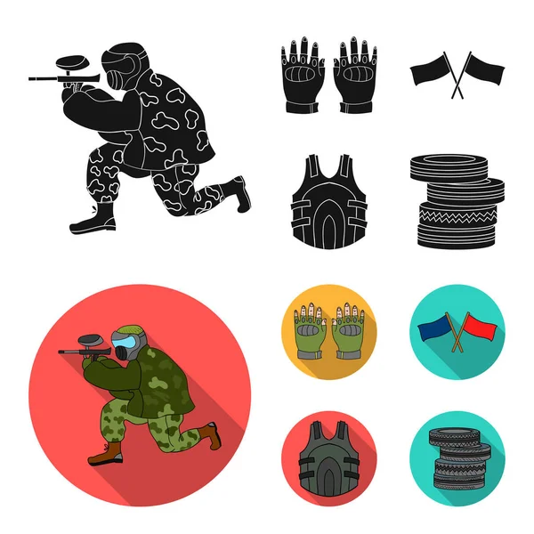 Deporte, juego, paintball, la competencia .Paintball conjunto de iconos de la colección en negro, plano estilo vector símbolo stock ilustración web . — Vector de stock