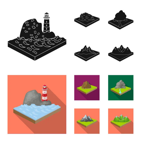 Mountains, rocks and landscape. Relief and mountains set collection icons in black, flat style isometric vector symbol stock illustration web. — Stock Vector