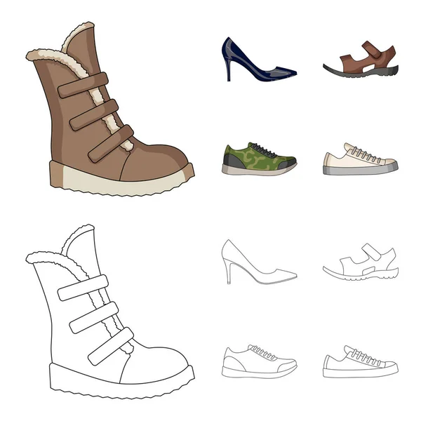 Eine Reihe von Symbolen auf einer Vielzahl von Schuhen. Verschiedene Schuhe einzigen Symbol in Cartoon, umreißen Stil Vektor Web-Symbol Stock Illustration. — Stockvektor