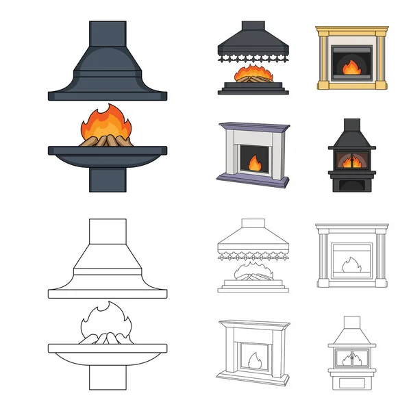 Fuego, calidez y confort.Chimenea conjunto de iconos de la colección en dibujos animados, contorno estilo vector símbolo stock ilustración web . — Vector de stock