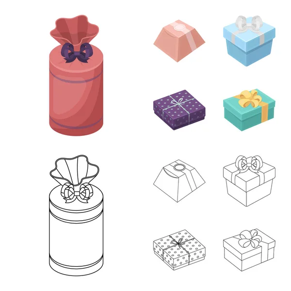 Geschenkbox mit Bogen, Geschenktasche. Geschenke und Zertifikate Set Sammlung Symbole in Cartoon, umreißen Stil Vektor Symbol Stock Illustration Web. — Stockvektor