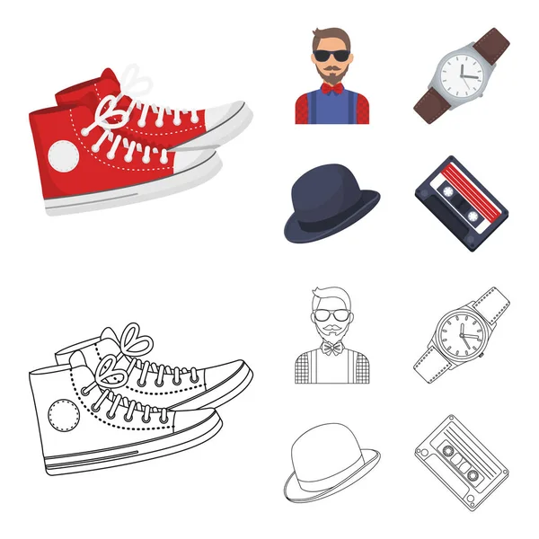 Hipster, mode, stil, subkultur. Hipster Formatuppsättning samling ikoner i tecknad, disposition stil vektor symbol stock illustration web. — Stock vektor