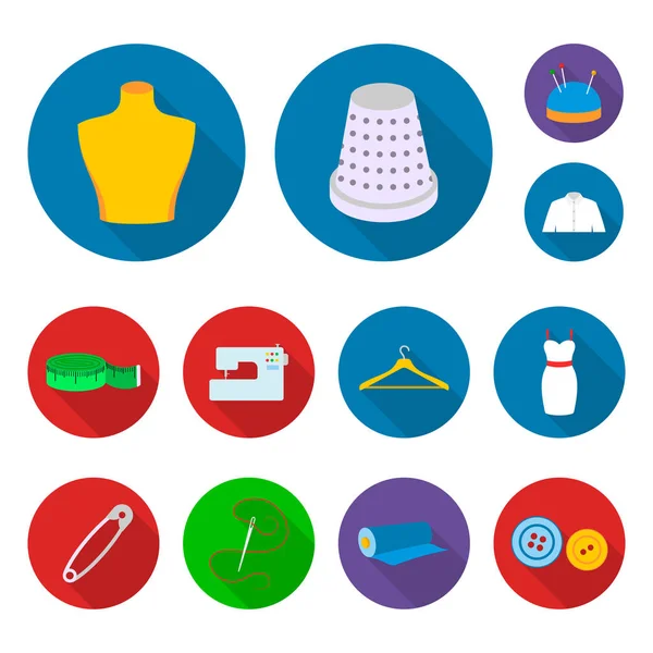 Atelier and sewing flat icons in set collection for design. Equipment and tools for sewing vector symbol stock web illustration. — Stock Vector