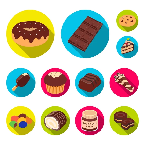 Chocolate Dessert flat icons in set collection for design. Chocolate and Sweets vector symbol stock web illustration. — Stock Vector