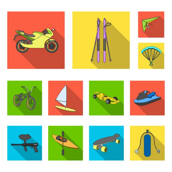 Extreme sport plat pictogrammen in set collectie voor design. Verschillende soorten sport symbool voorraad web illustratie vector. — Stockvector